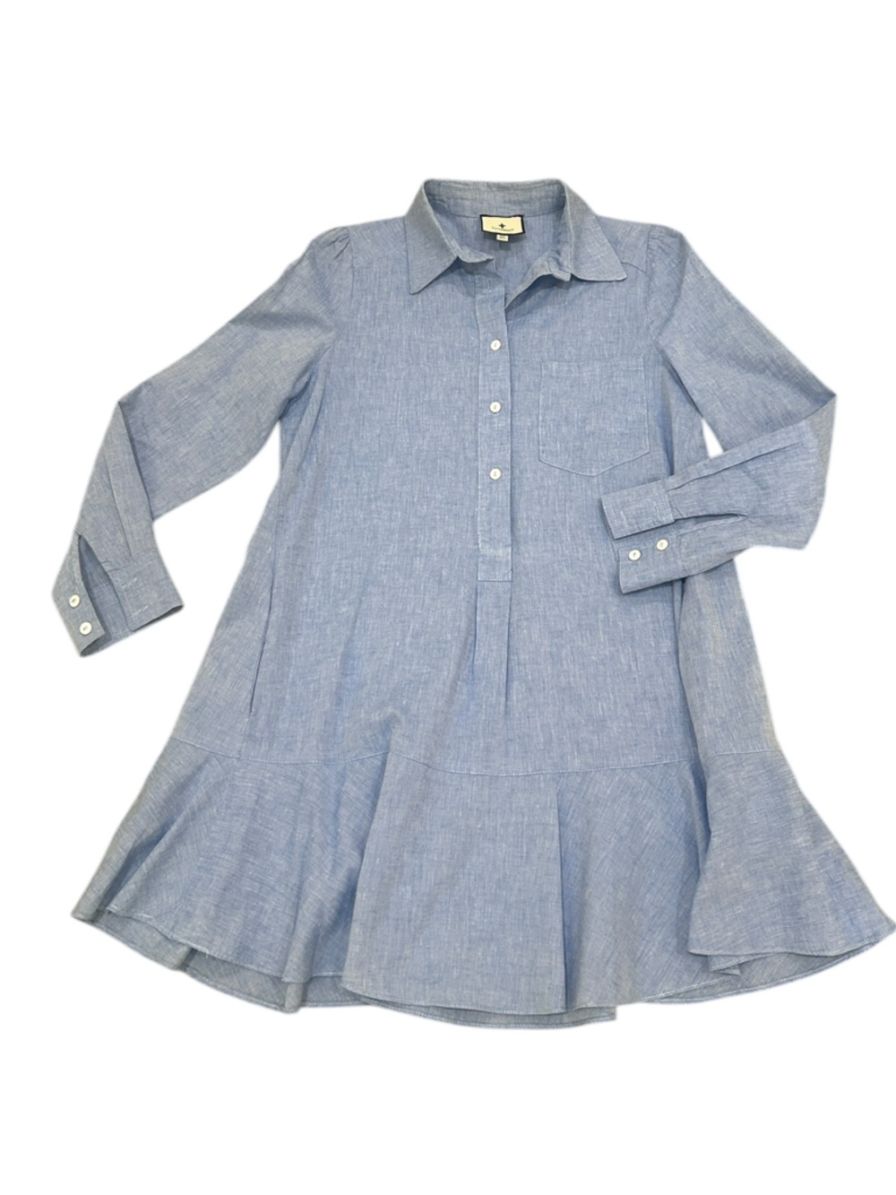 Tuckernuck Callahan Light Blue chambray Long-Sleeve Shirt Dress ruffle hem xs - Picture 10 of 15